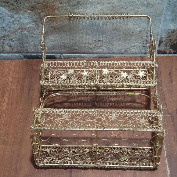 Gold Metal Wire Basket Star and Reindeer Design Christmas Container Decor - Picture 7 of 8